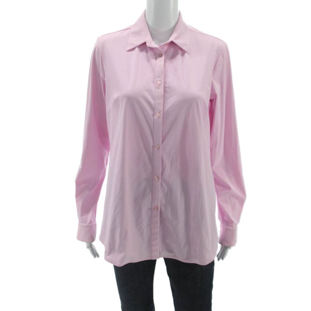 Ameliora Women Collared Pink Button-Up Blouse Long Sleeve Basic Size M